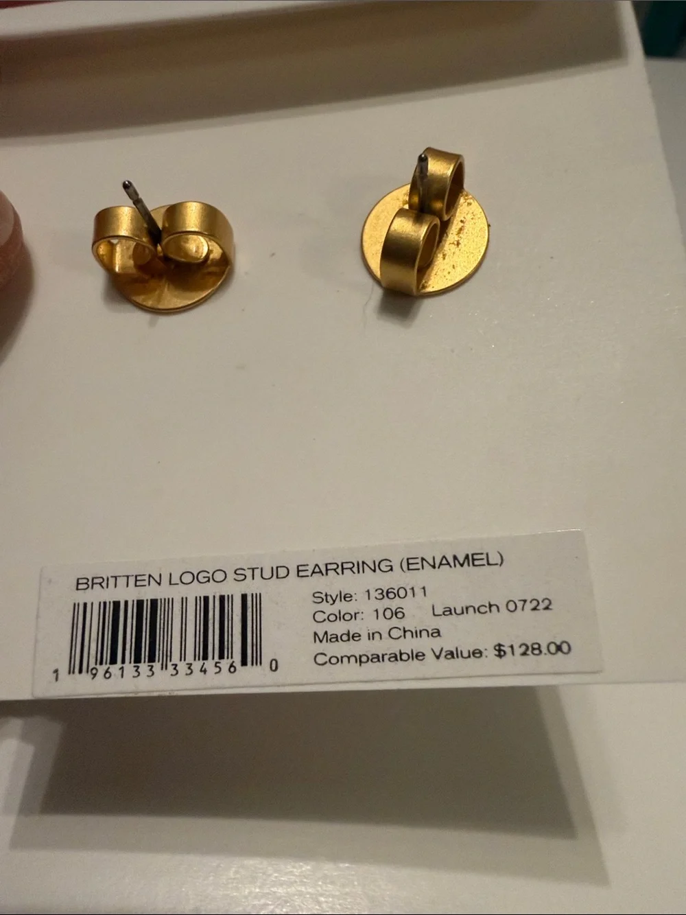 Tory Burch White and Navy Logo Stud Earrings